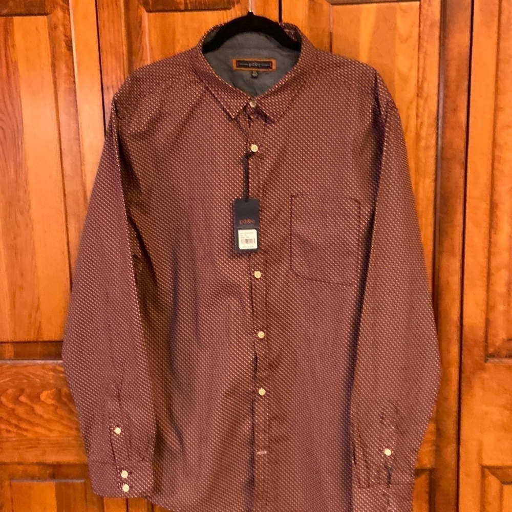 PD & C Button Down Geometric Burgundy Shirt NWT Size XL